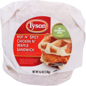 Tyson Sandwich Chicken Hot&Spicy Waffle 4.6 oz LF thumbnail