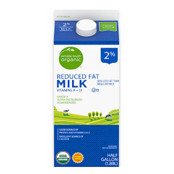 Simple Truth Organic Reduced Fat 2% Milk 0.5gal Carton thumbnail