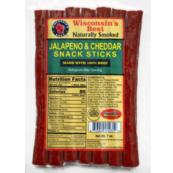 Wisconsin's Best Jalapeno & Cheddar Beef Sticks 7oz thumbnail