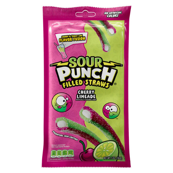 Sour Punch Candy Straw Filled Cherry Lime 5oz thumbnail